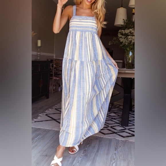 SHEIN Blue and Yellow Striped Maxi  Cami Dress Size Small | boho beach Vacation - Picture 1 of 8